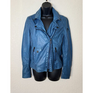 Mauritius Sofia RF Blue Lambskin Leather Jacket Medium Biker Moto Quiet Luxury